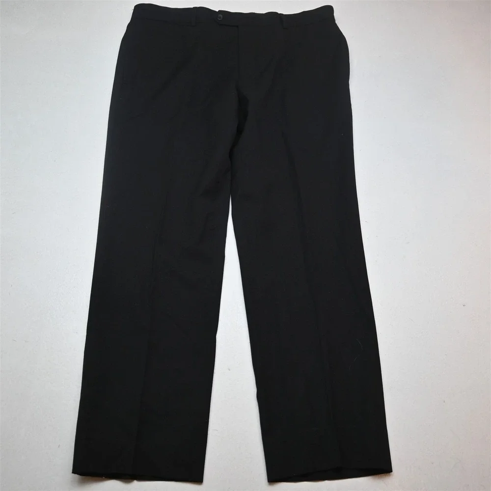 Pronto Uomo 36x30 Black 100% Wool Flat Front Suit Trouser Dress Mens Pants